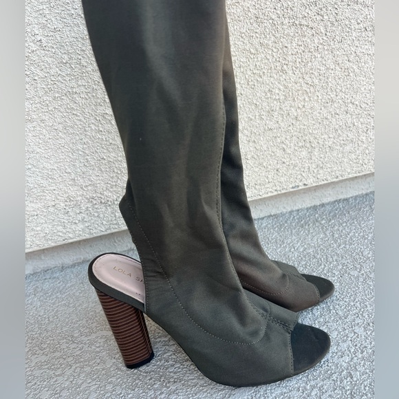 Lola Shoetique Miss Lola over the knee open toe Stella Heeled Thigh High boots 7 - Picture 2 of 9